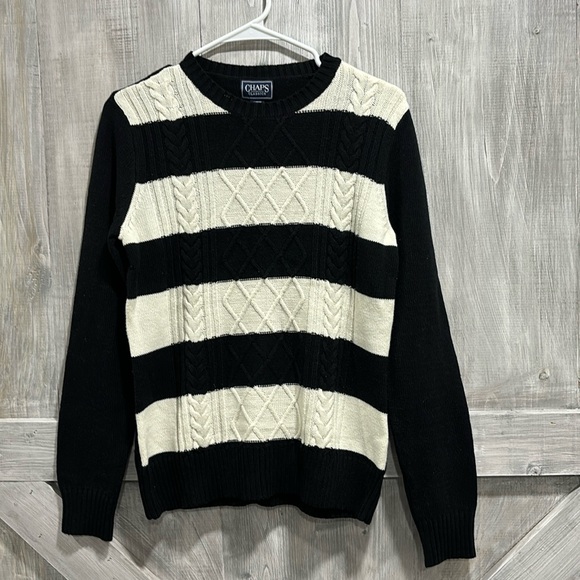 Chaps M women’s black ivory white striped sweater B1 - Picture 1 of 4
